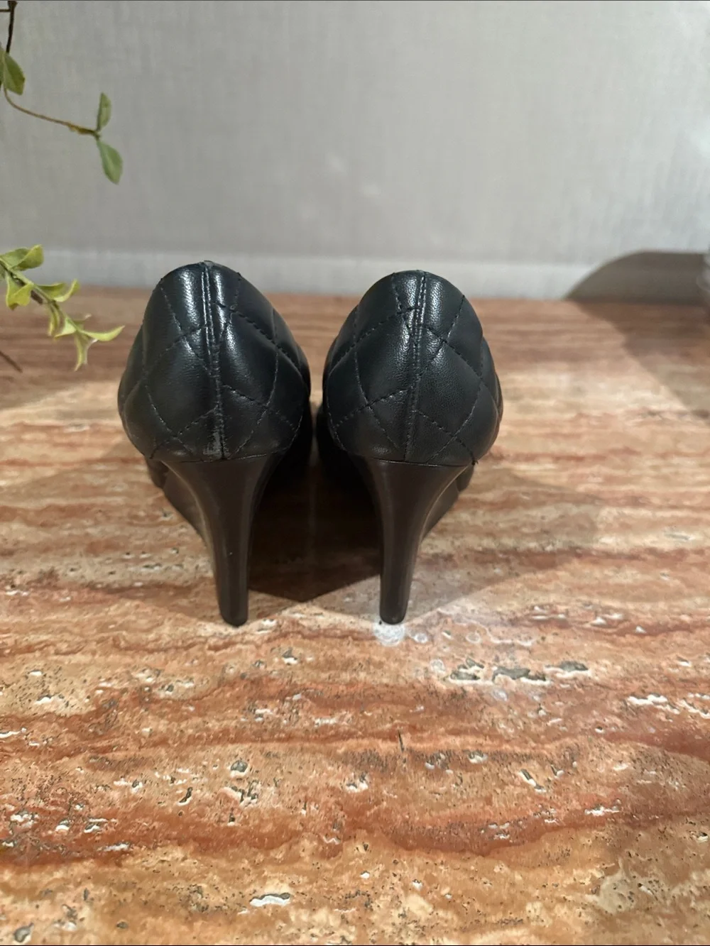 Tory Burch Black Suede & Leather Logo Pump with Gold Hardware